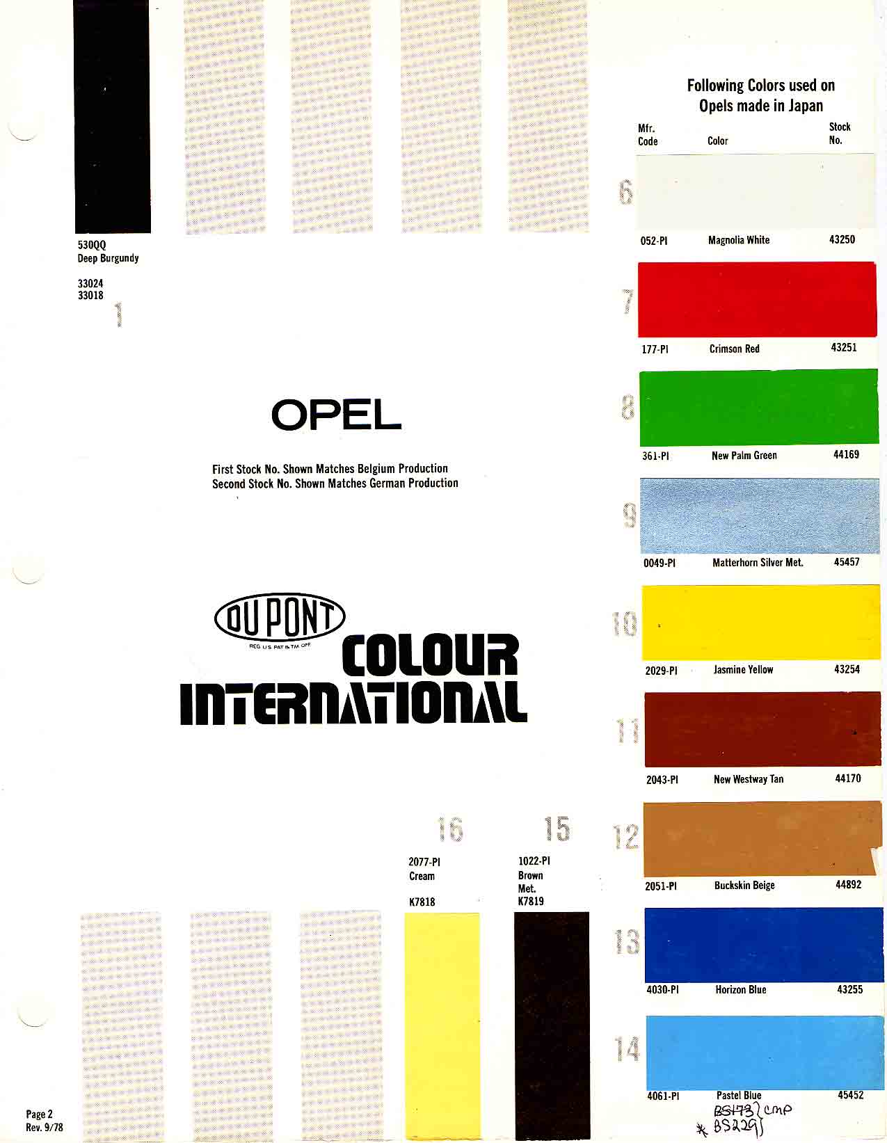 Opel Exterior Color Code and Paint Chart Colours