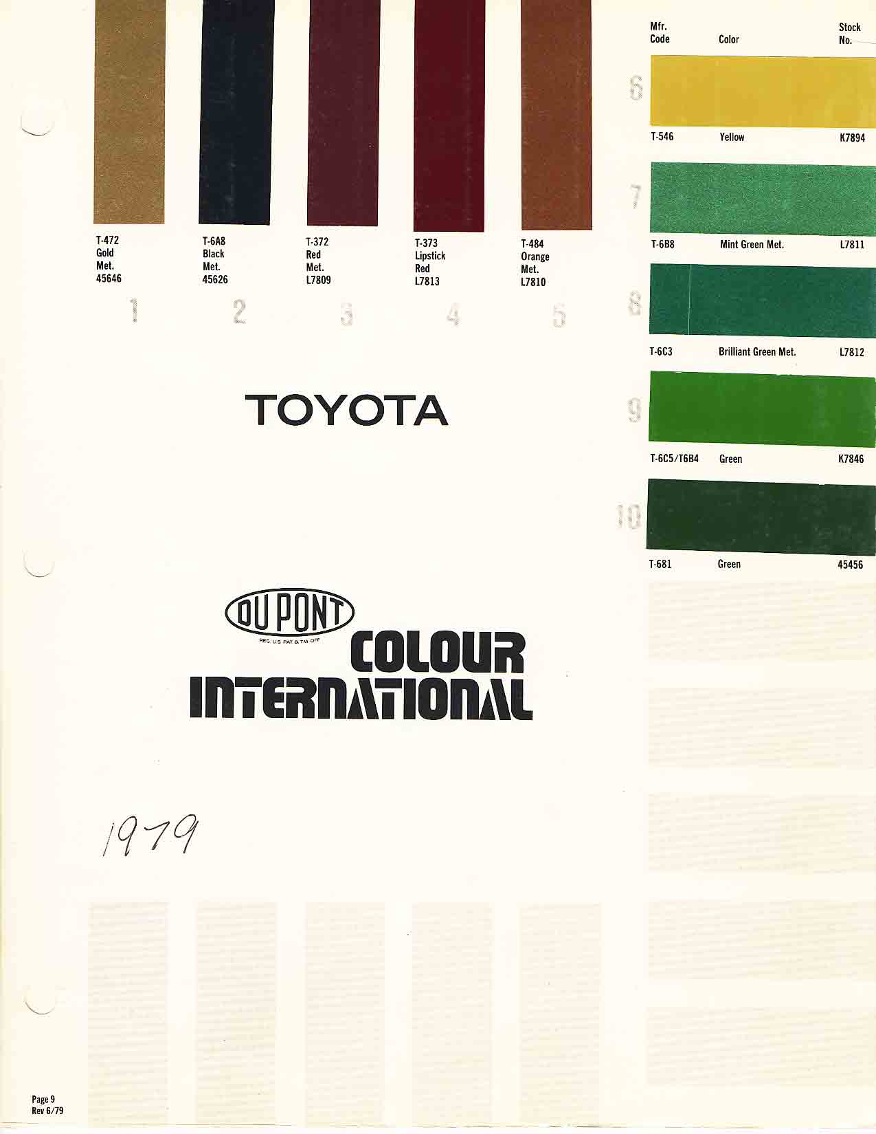 Toyoto / Lexus Paint Code and Color Chart