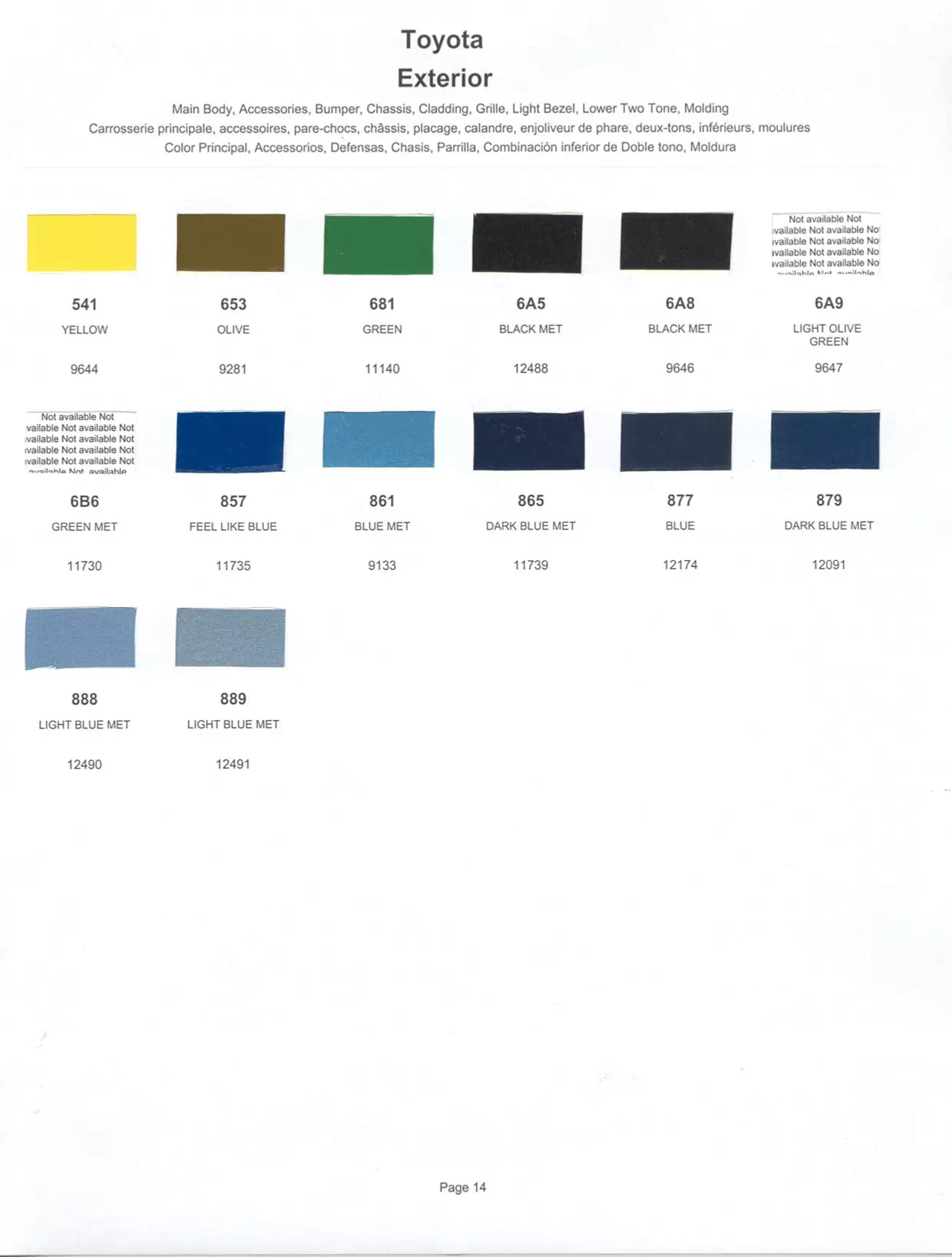 Paint color examples, their ordering codes, the oem color code, and vehicles the color was used on