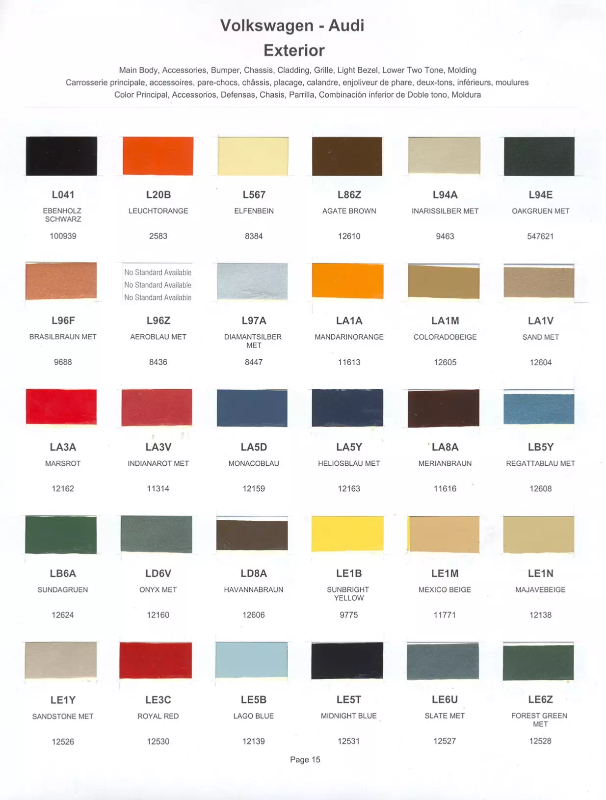 Paint color examples, their ordering codes, the oem color code, and vehicles the color was used on