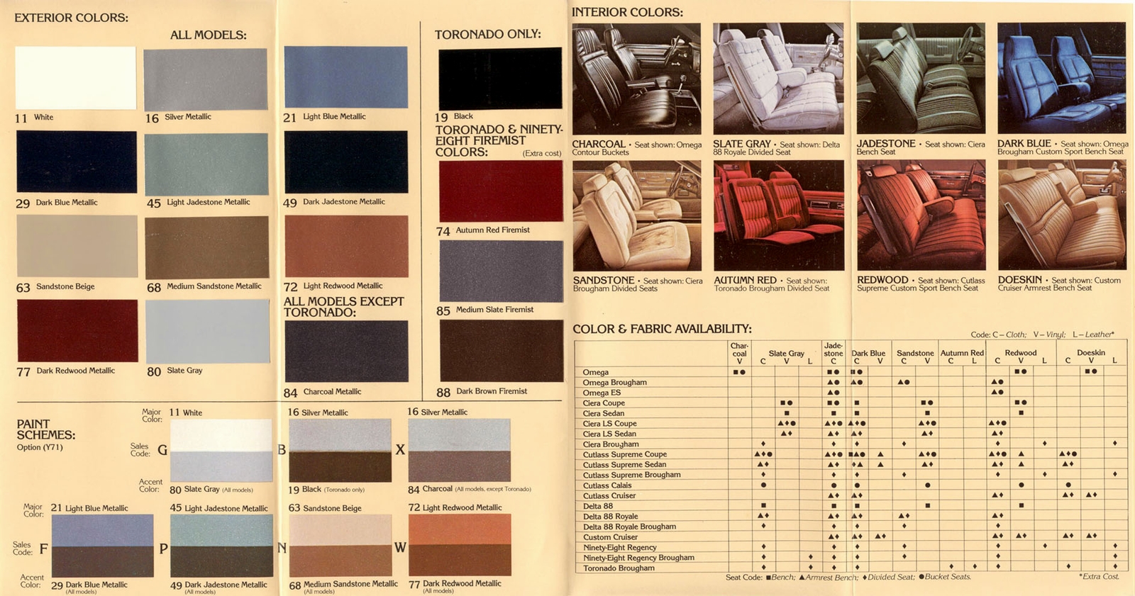 Oldsmobile Paint & Color Code Chart