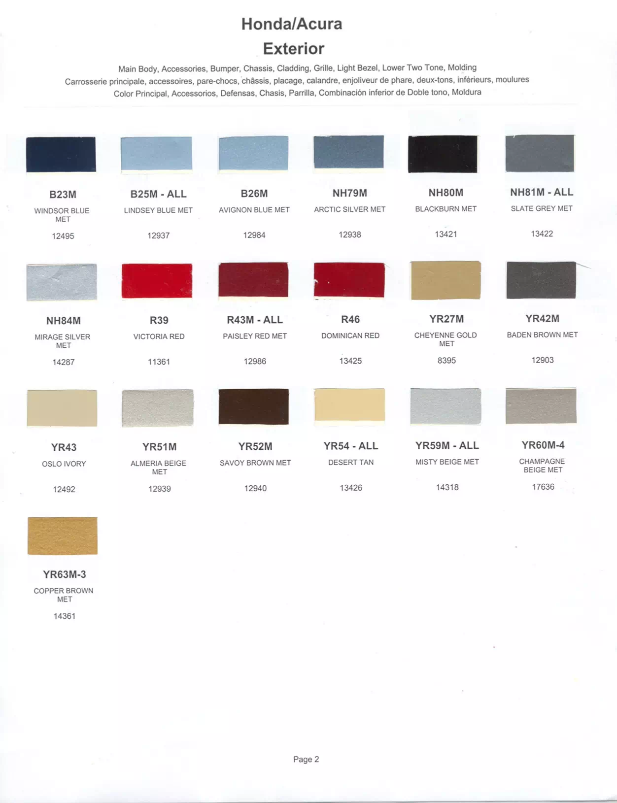 Paint color examples, their ordering codes, the oem color code, and vehicles the color was used on