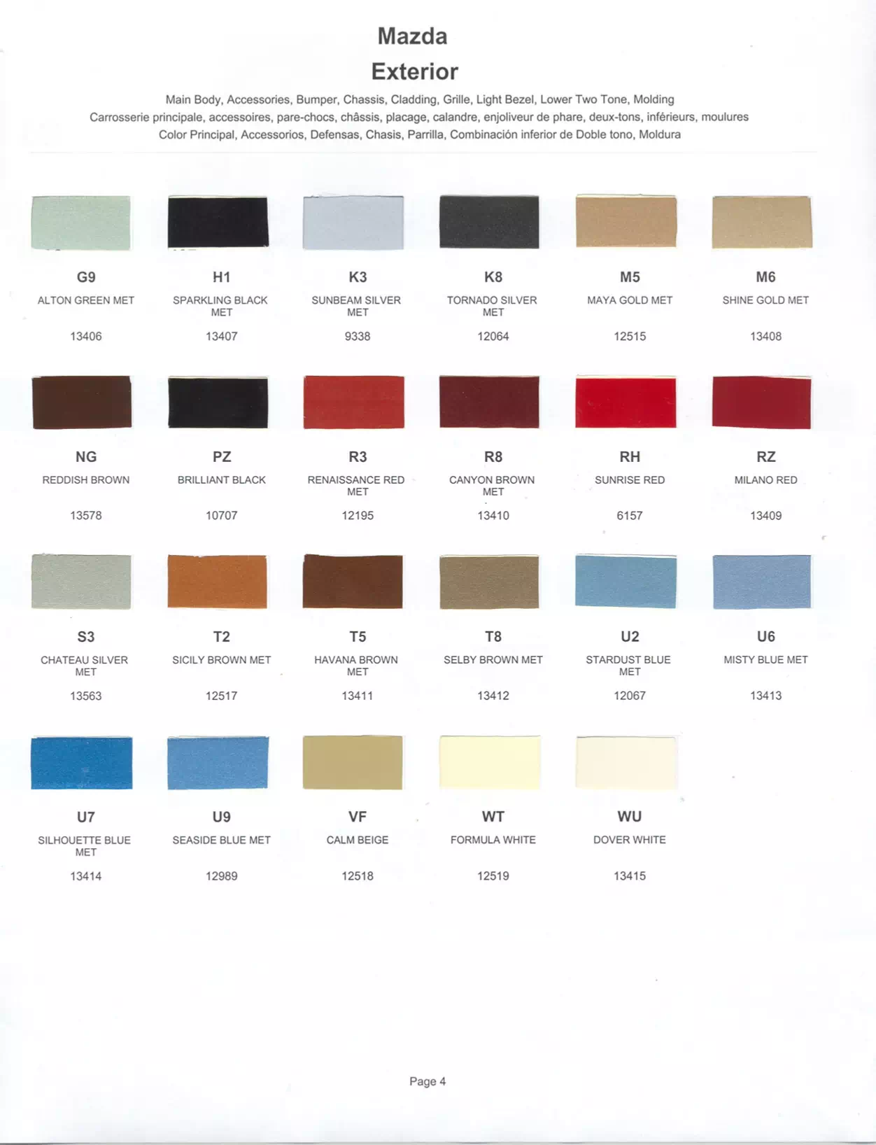 Paint color examples, their ordering codes, the oem color code, and vehicles the color was used on