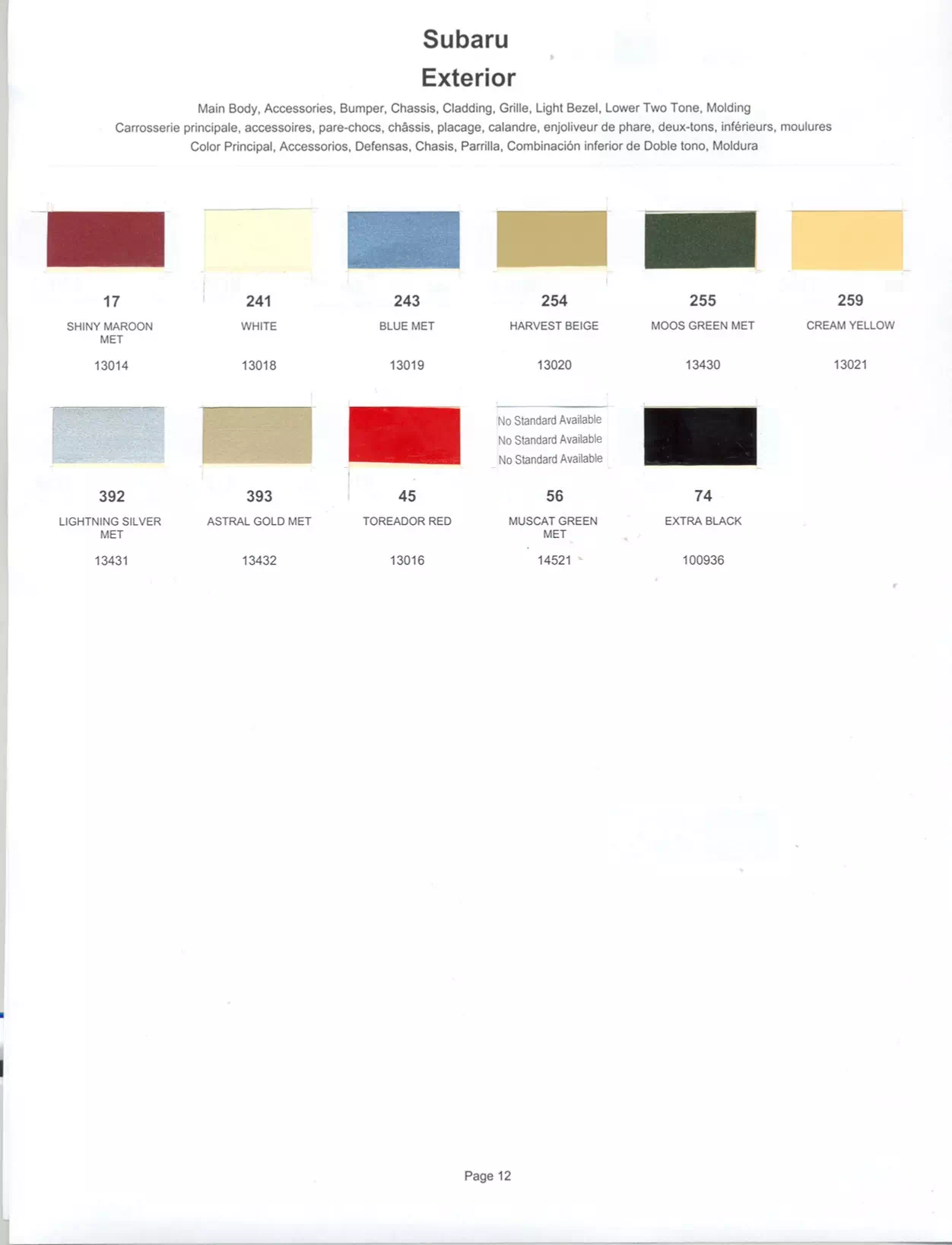 Paint color examples, their ordering codes, the oem color code, and vehicles the color was used on