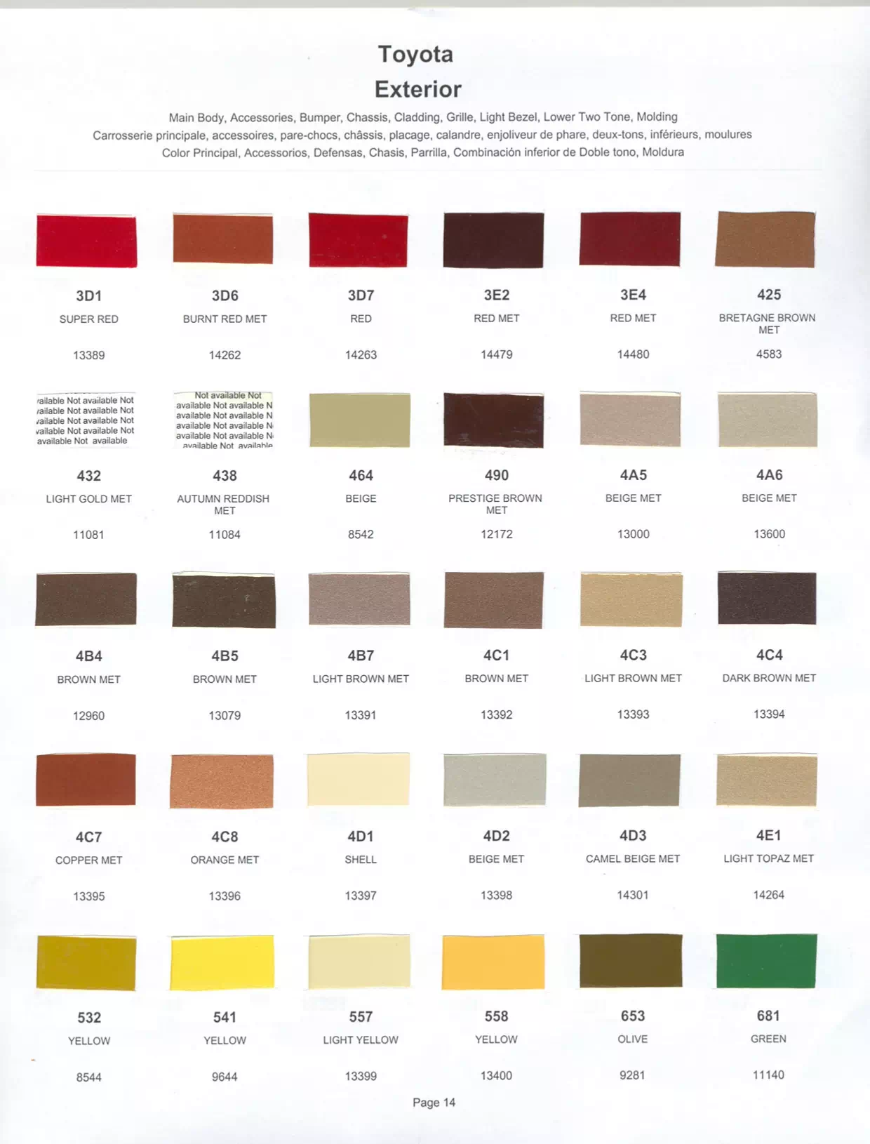 Paint color examples, their ordering codes, the oem color code, and vehicles the color was used on