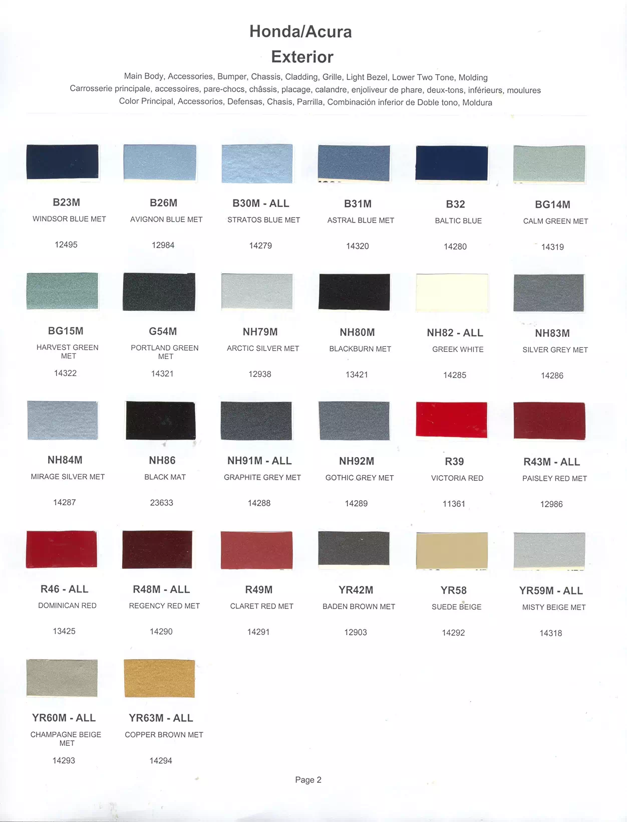 Paint color examples, their ordering codes, the oem color code, and vehicles the color was used on