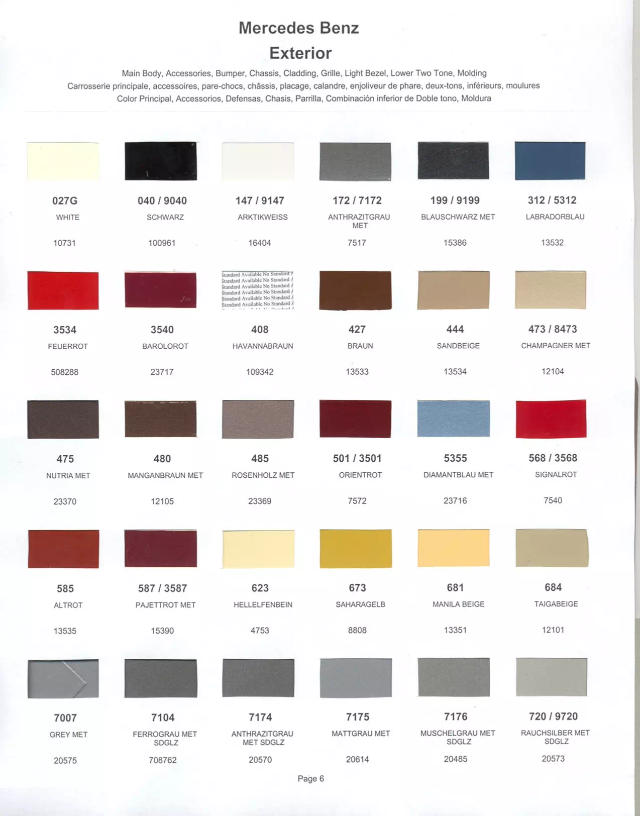 Paint color examples, their ordering codes, the oem color code, and vehicles the color was used on