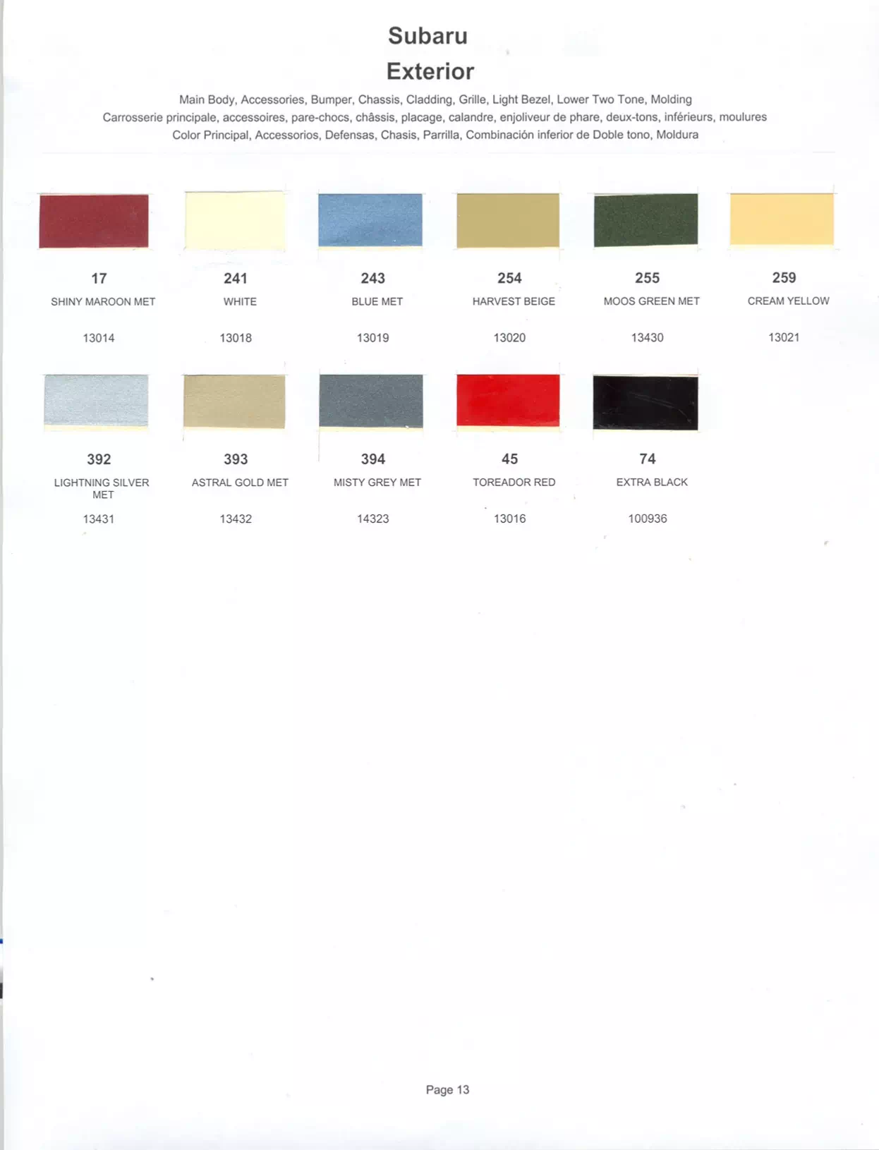 Paint color examples, their ordering codes, the oem color code, and vehicles the color was used on