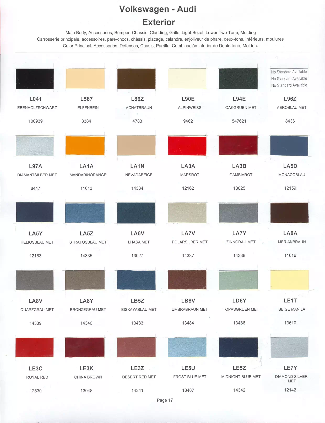 Paint color examples, their ordering codes, the oem color code, and vehicles the color was used on