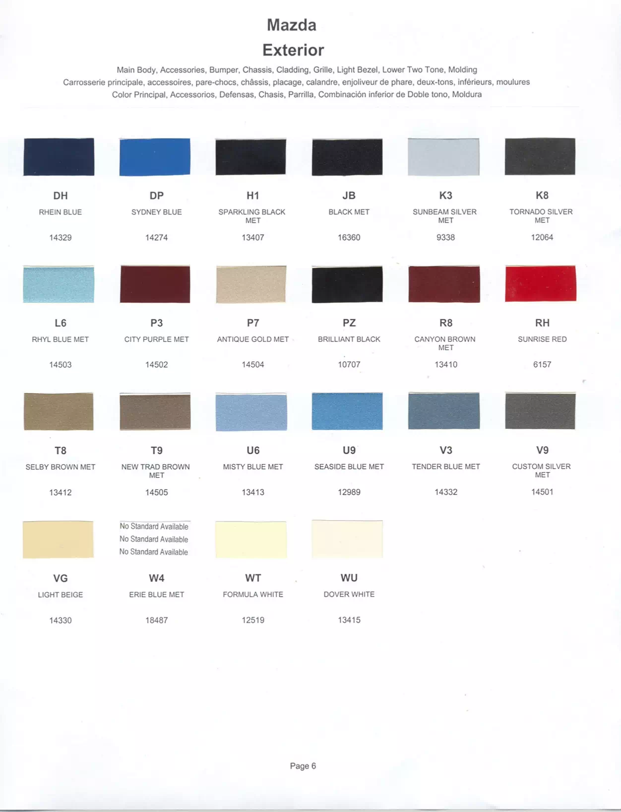 Paint color examples, their ordering codes, the oem color code, and vehicles the color was used on