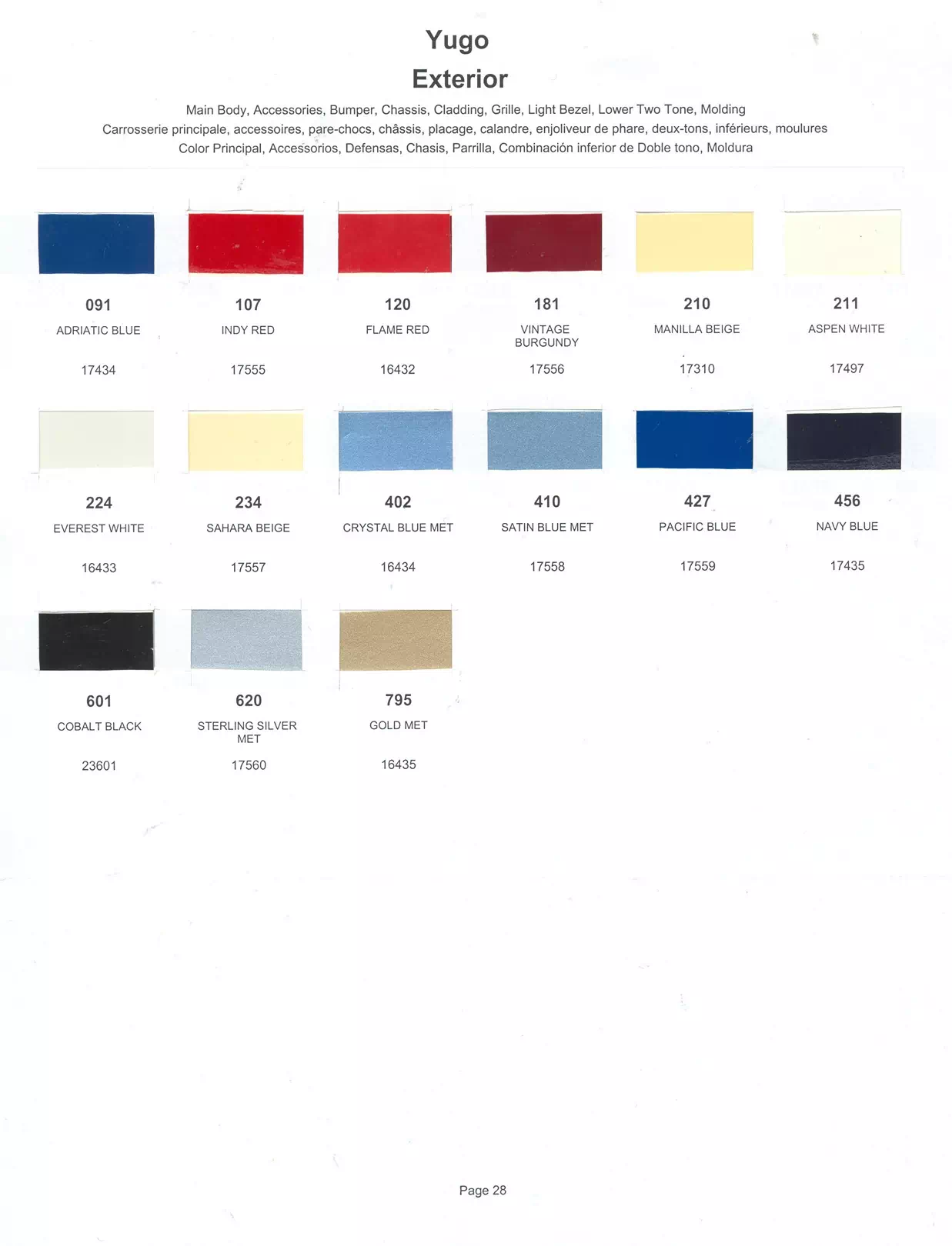 Paint color examples, their ordering codes, the oem color code, and vehicles the color was used on