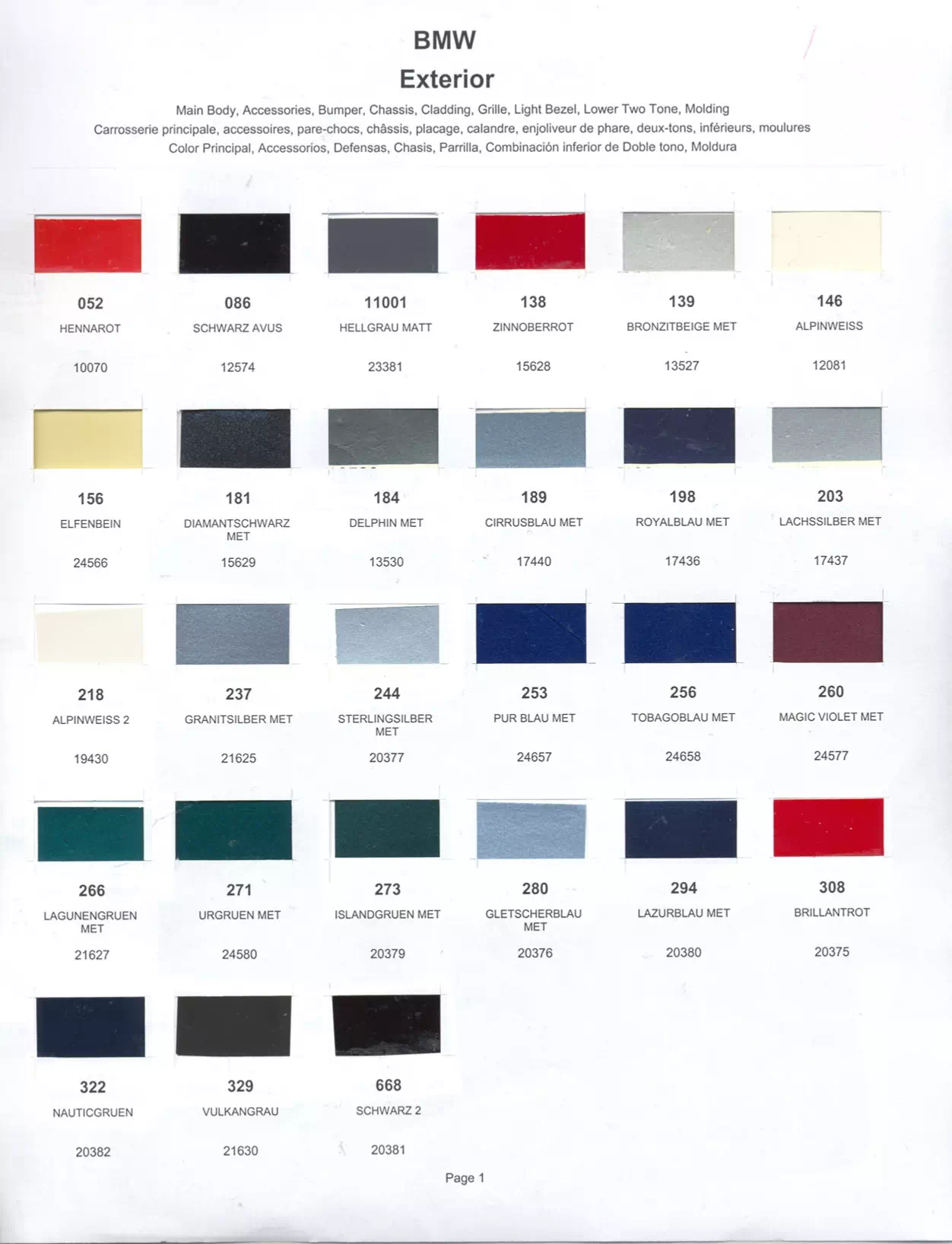 Paint color examples, their ordering codes, the oem color code, and vehicles the color was used on