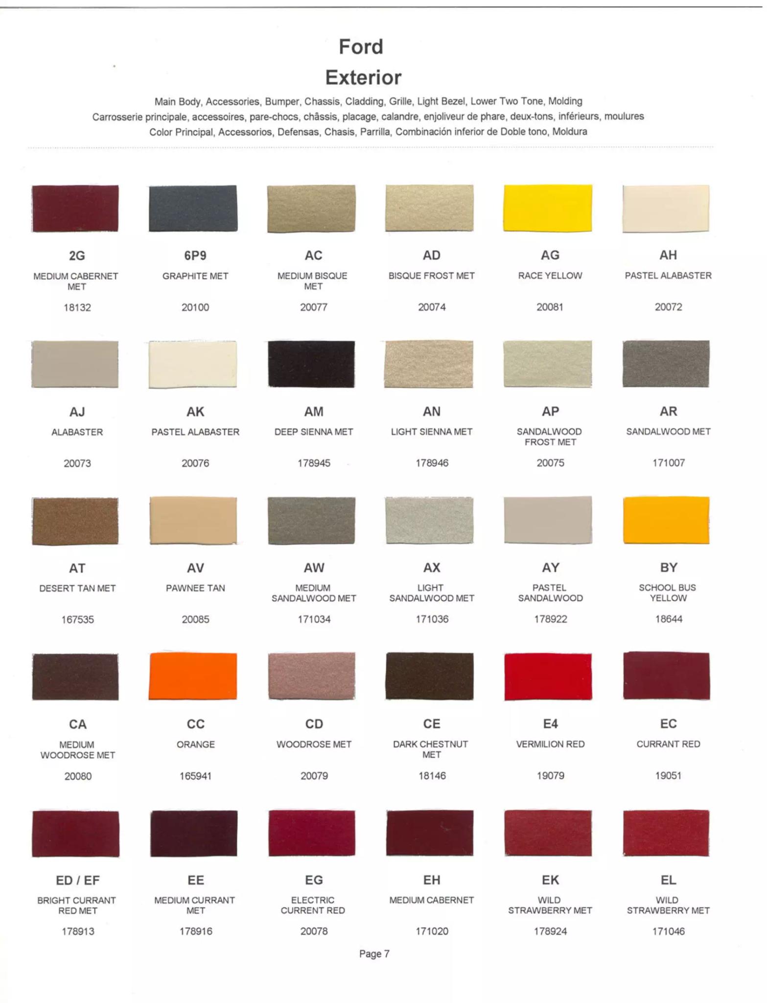 Ford, Lincoln, and Mercury, paint code swatches ( color examples )  oem paint codes and mixing stock numbers for those colors.