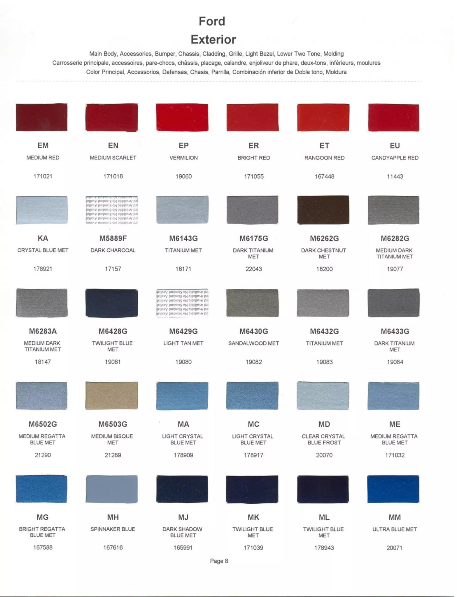 Ford, Lincoln, and Mercury, paint code swatches ( color examples )  oem paint codes and mixing stock numbers for those colors.