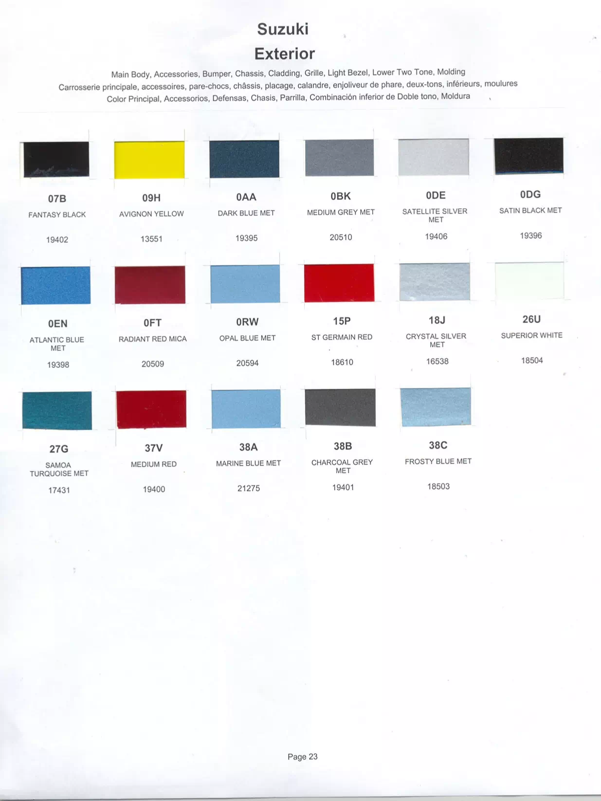 Paint color examples, their ordering codes, the oem color code, and vehicles the color was used on