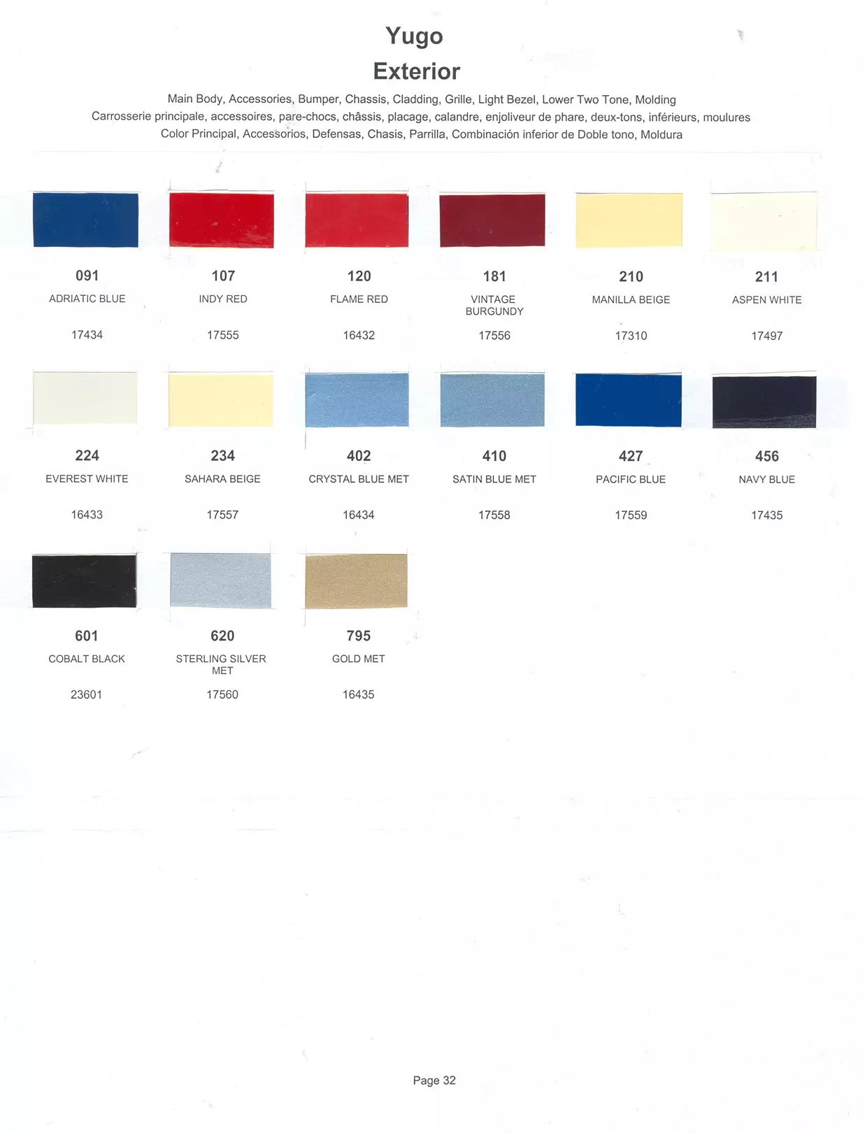 Paint color examples, their ordering codes, the oem color code, and vehicles the color was used on