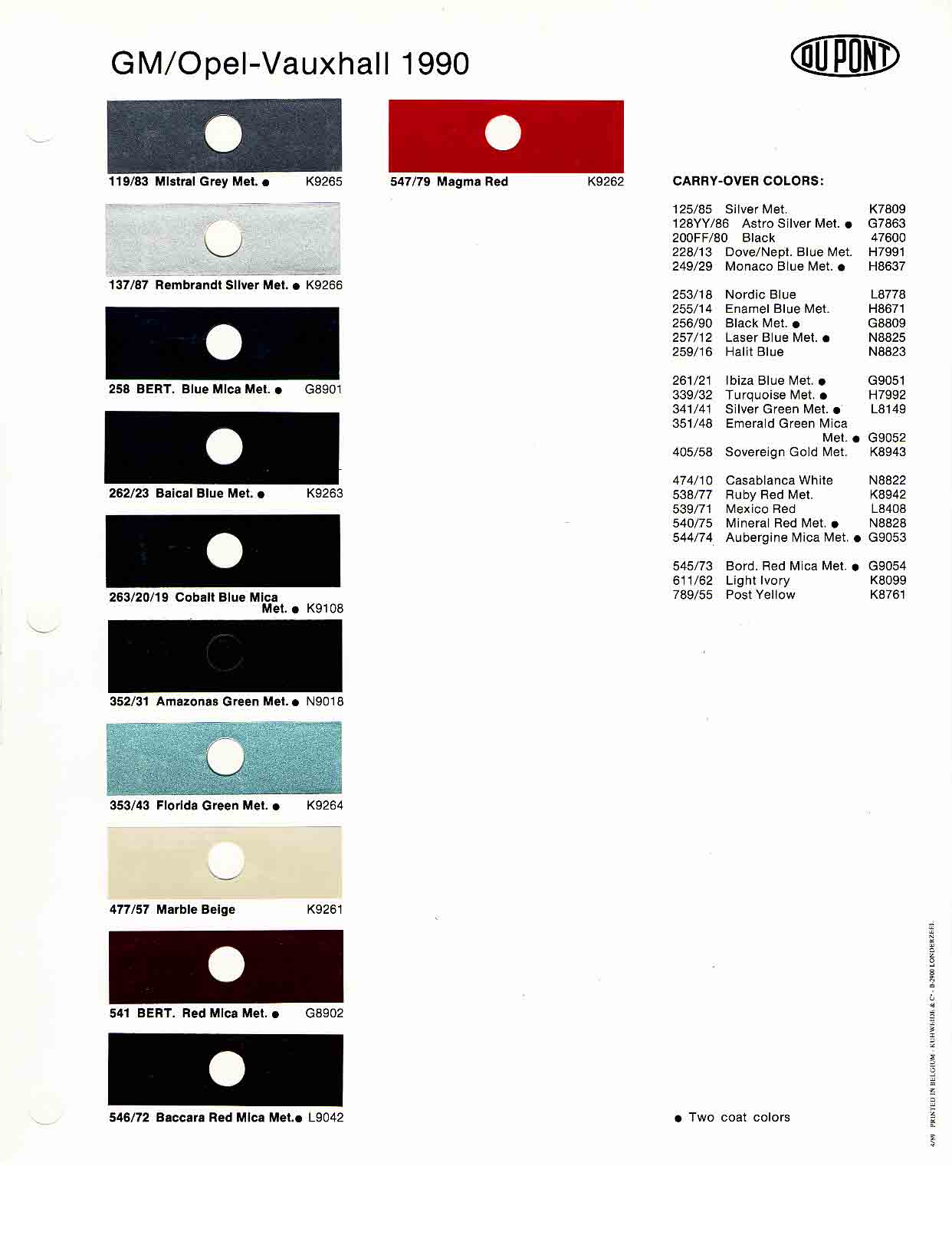 Opel Exterior Color Code and Paint Chart Colours