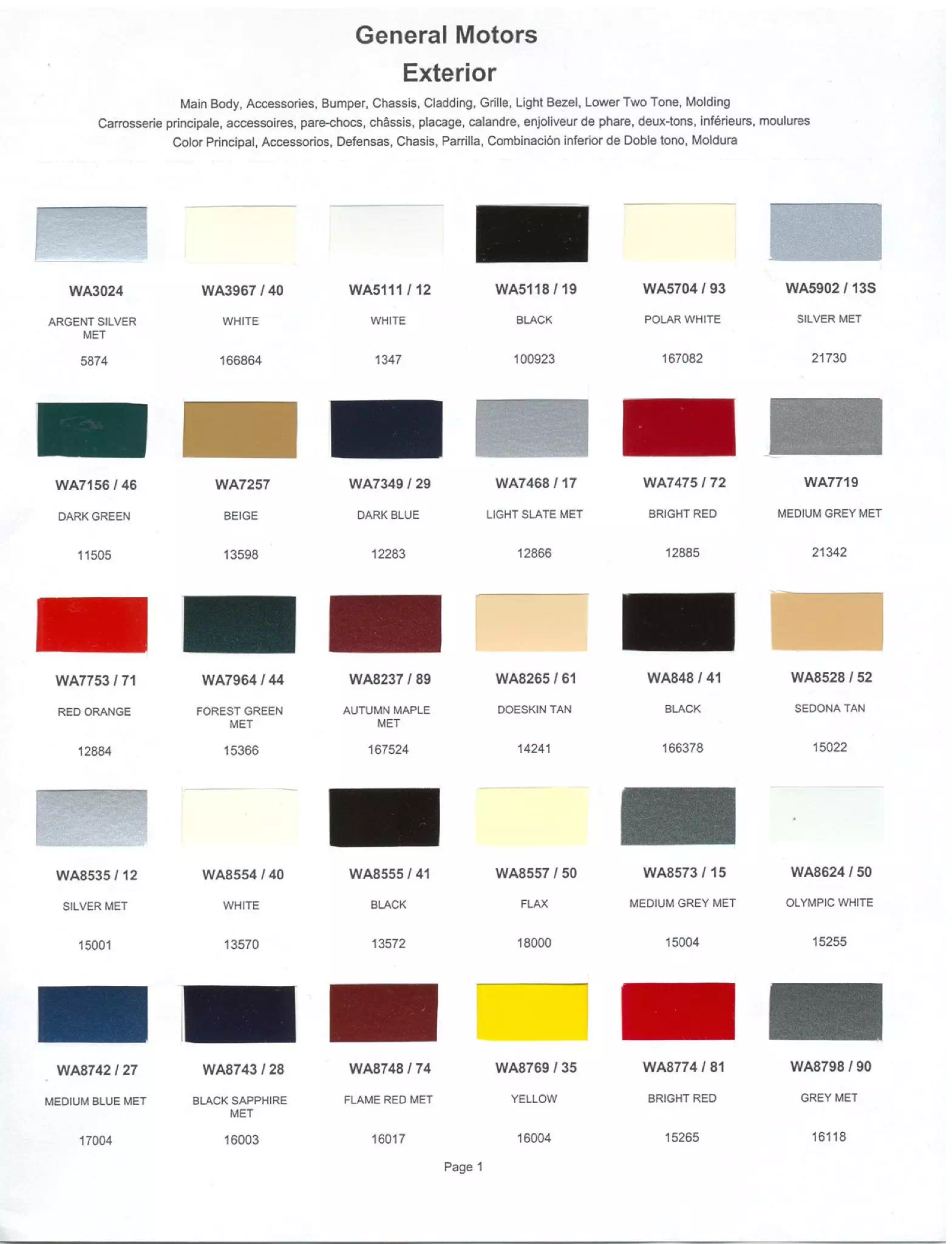 Colors used on General Motors Vehicles and the codes to mix that color