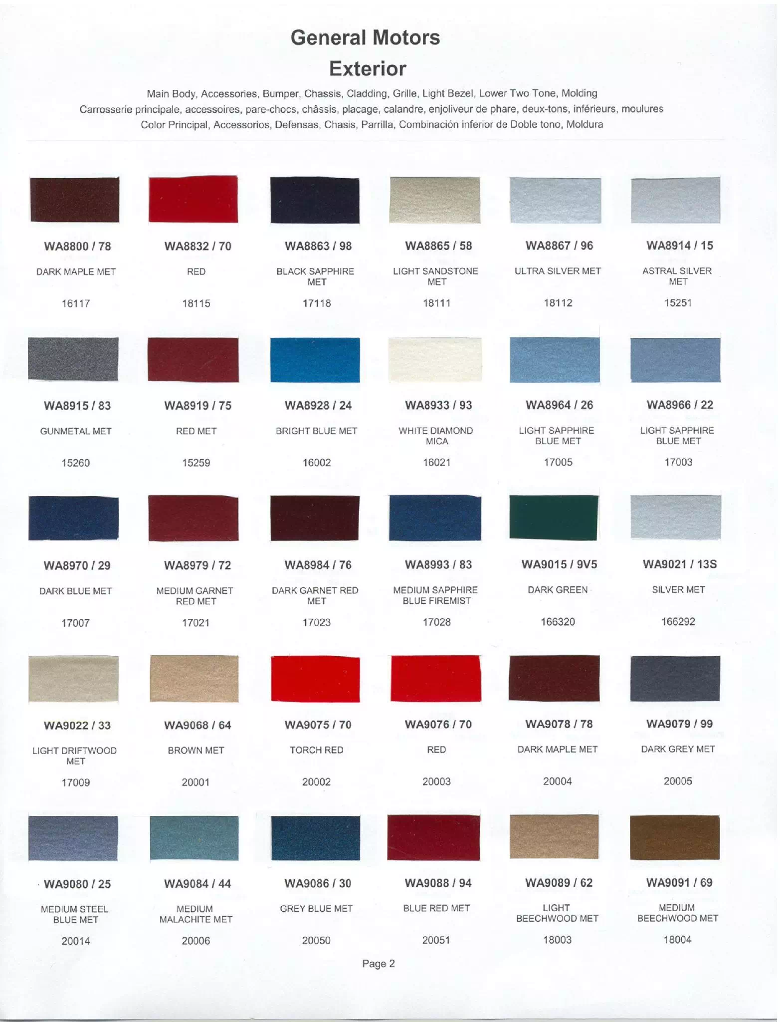 Colors used on General Motors Vehicles and the codes to mix that color