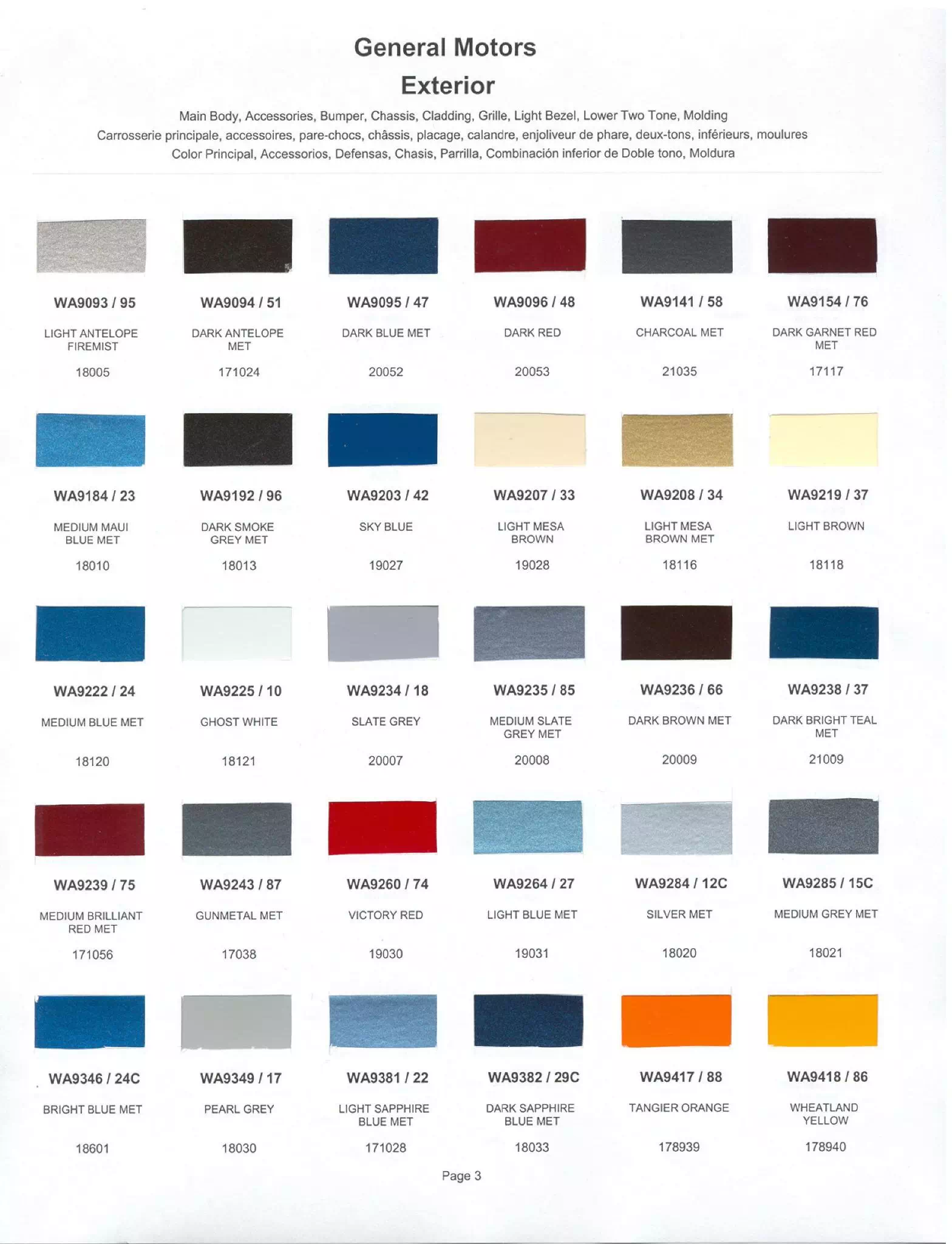 Colors used on General Motors Vehicles and the codes to mix that color