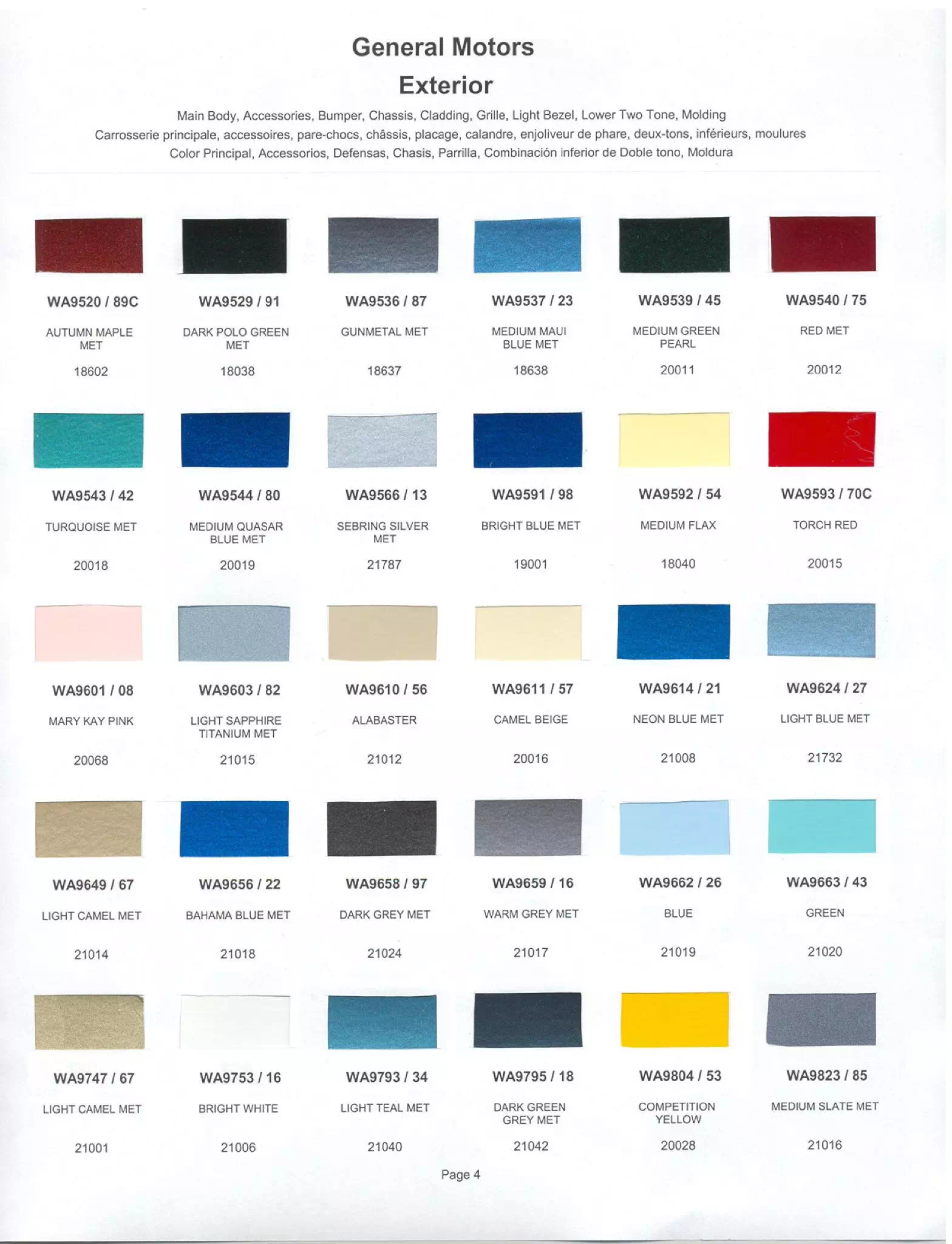 Colors used on General Motors Vehicles and the codes to mix that color
