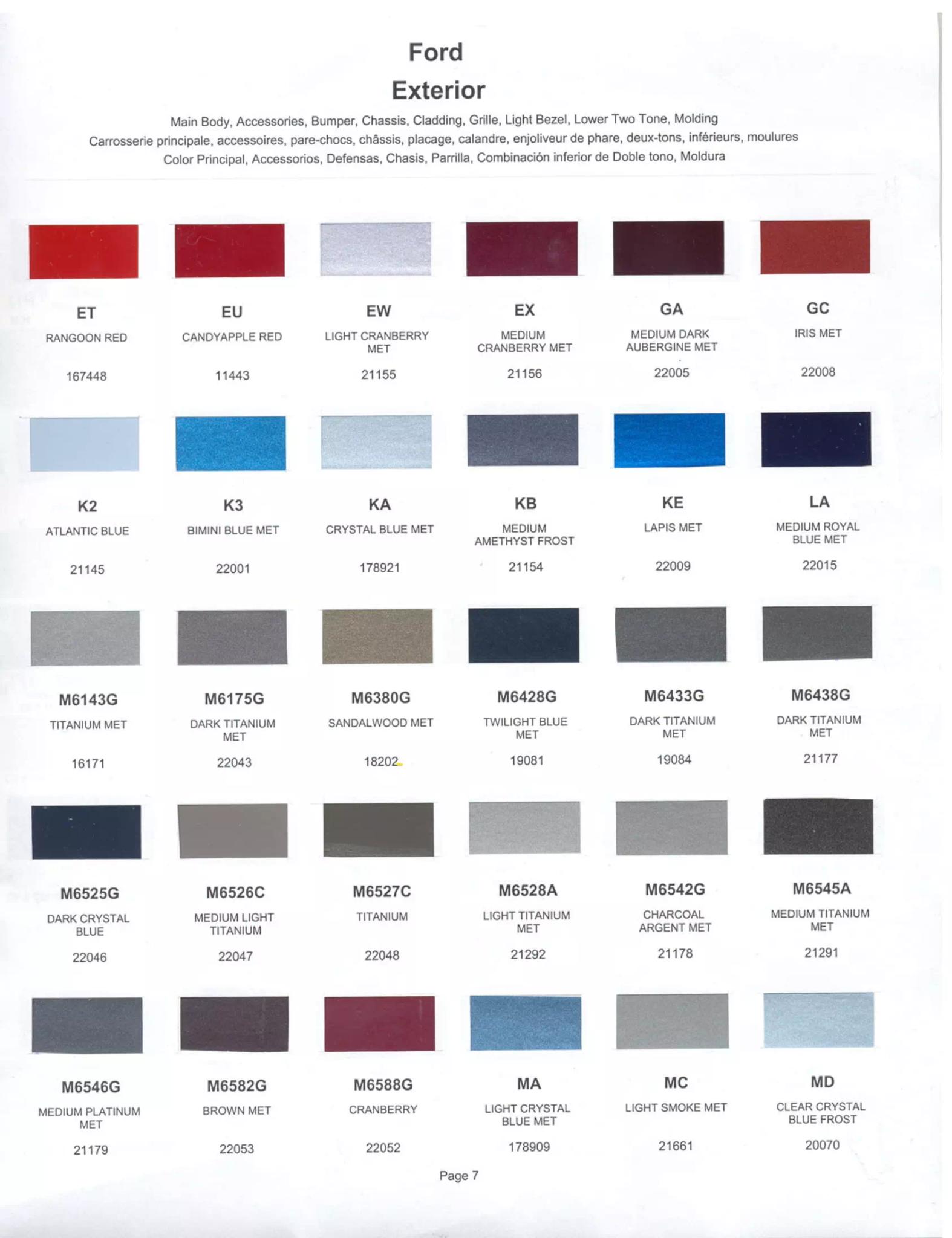 Ford, Lincoln, and Mercury, paint code swatches ( color examples )  oem paint codes and mixing stock numbers for those colors.