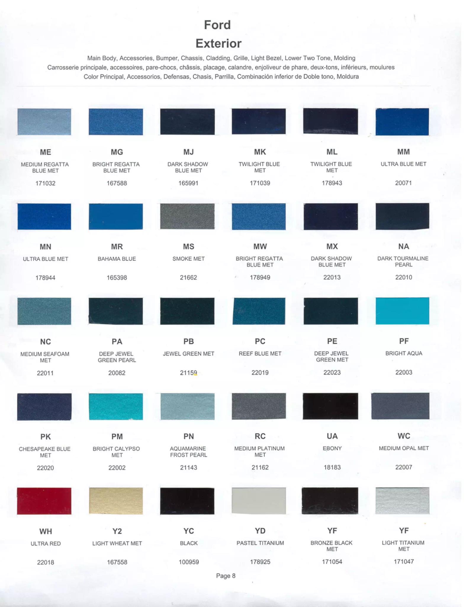 Ford, Lincoln, and Mercury, paint code swatches ( color examples )  oem paint codes and mixing stock numbers for those colors.