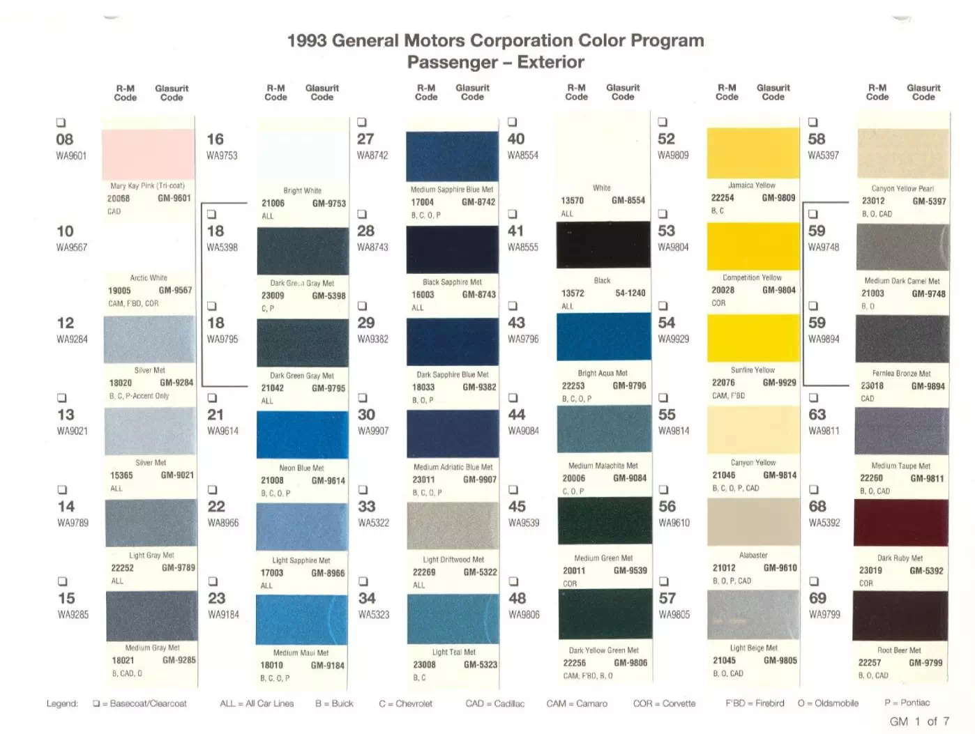 Colors used on General Motors Vehicles and the codes to mix that color
