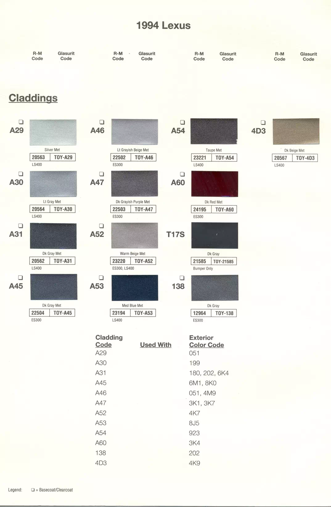 Toyota and lexus vehicle paint codes for exterior cars, ordering codes and  color shades