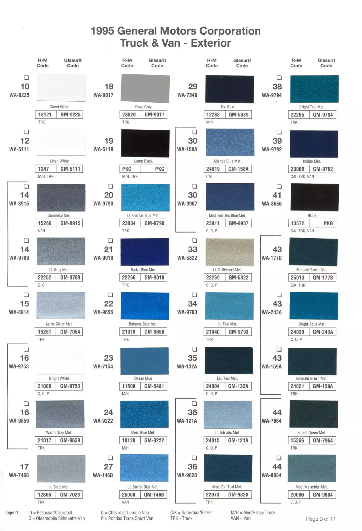 Colors used on General Motors Vehicles and the codes to mix that color