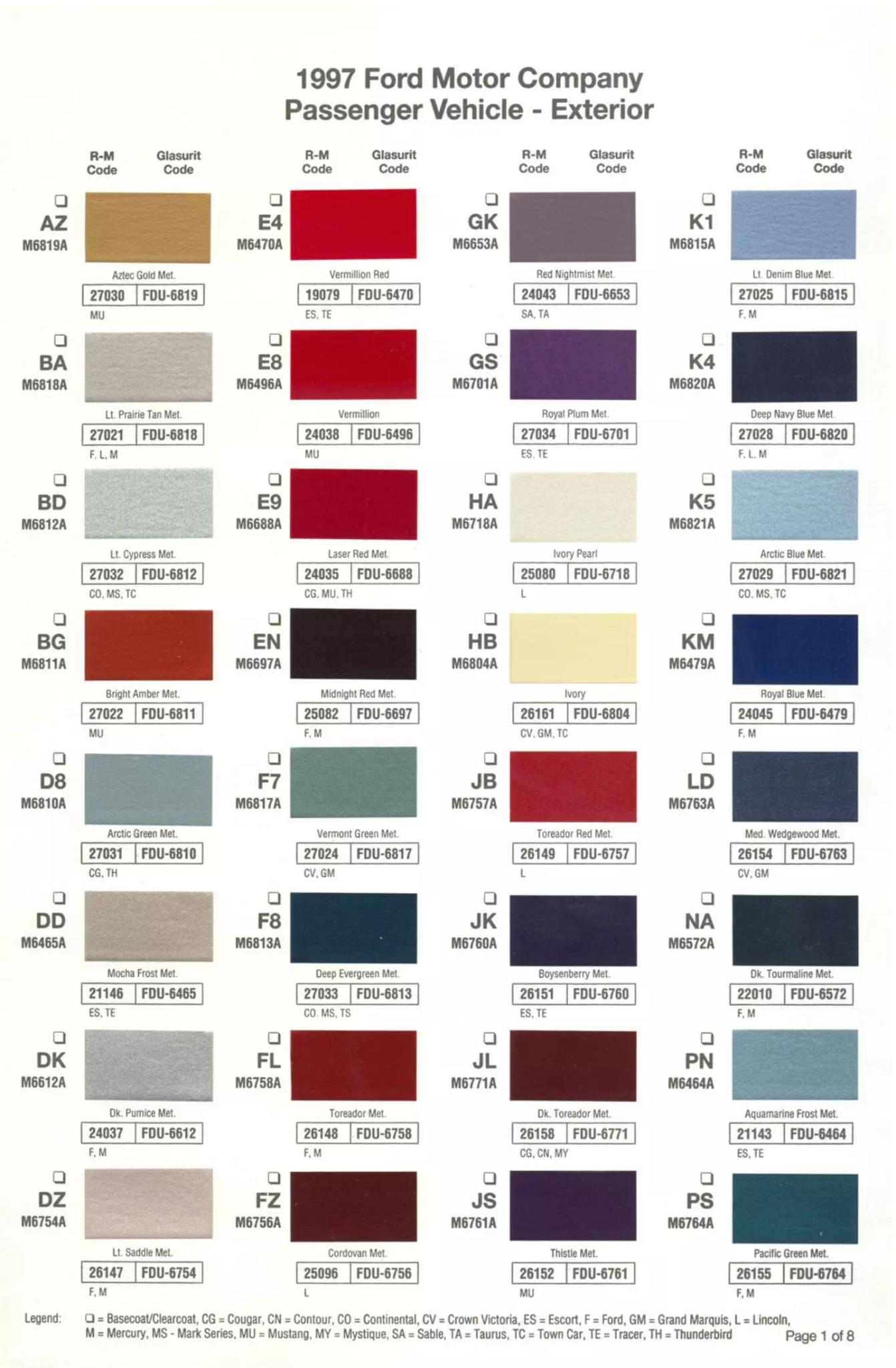 Ford, Lincoln, and Mercury, paint code swatches ( color examples )  oem paint codes and mixing stock numbers for those colors.