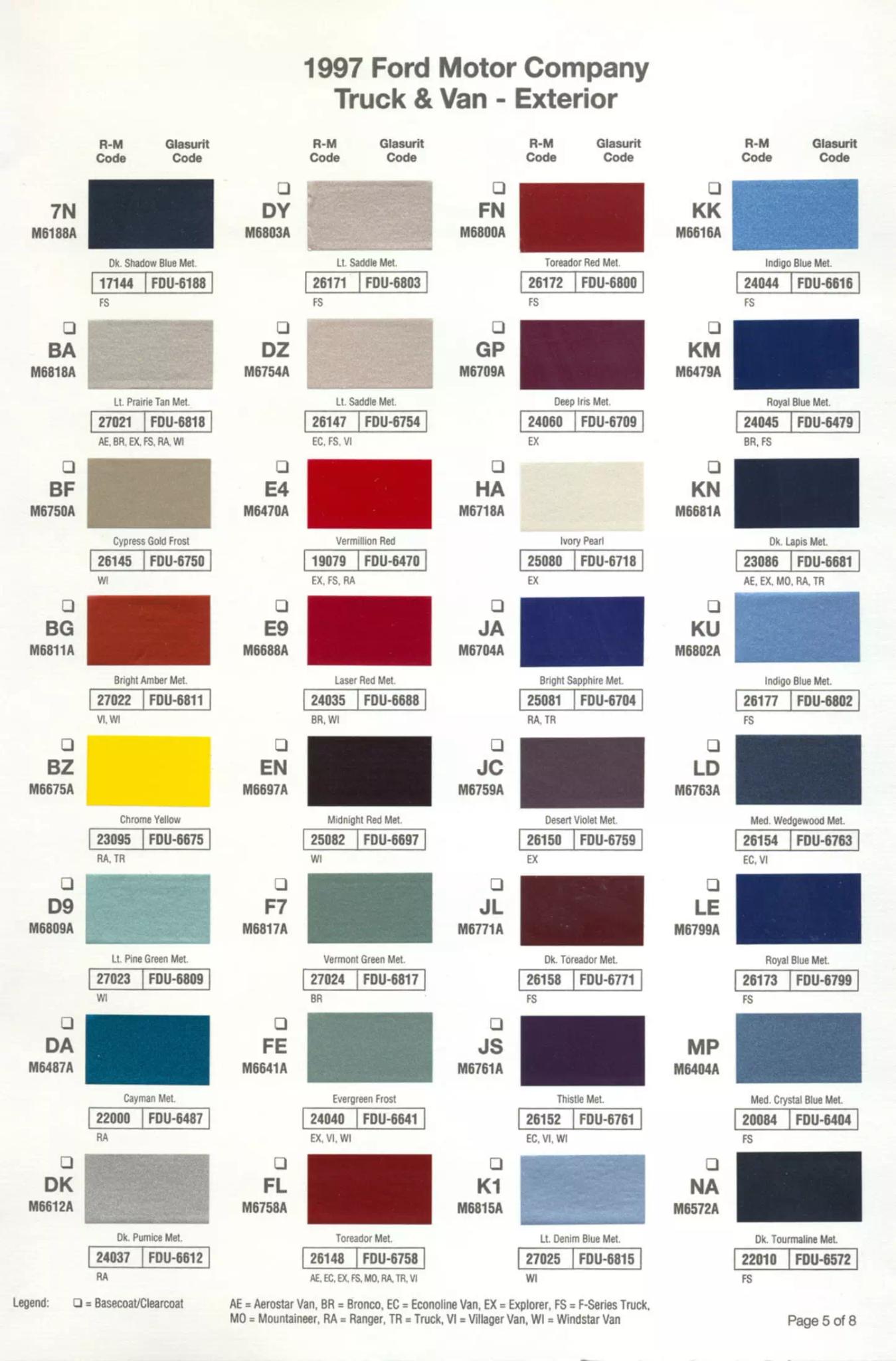 Ford, Lincoln, and Mercury, paint code swatches ( color examples )  oem paint codes and mixing stock numbers for those colors.
