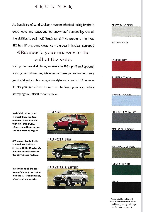 exterior  colors and vehicle examples of the 1998 Toyota