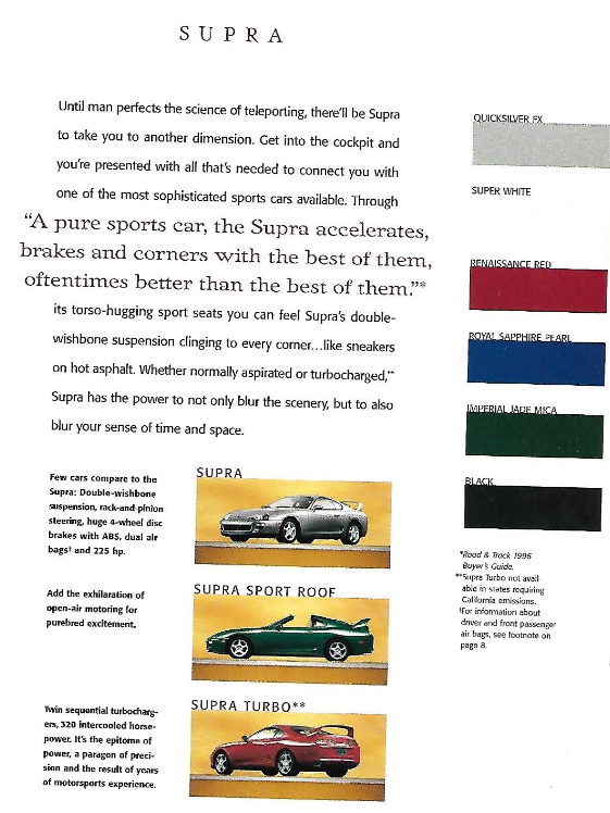 exterior  colors and vehicle examples of the 1998 Toyota