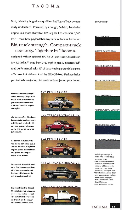 exterior  colors and vehicle examples of the 1998 Toyota