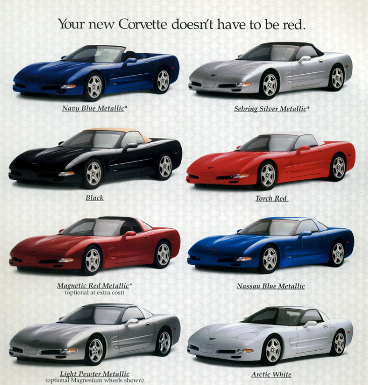 1990 To 1999 Corvette Exterior And Interior Colors