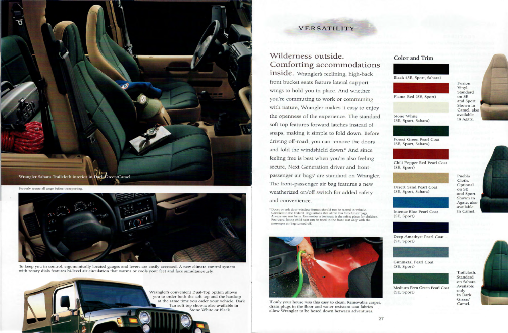 Various Colors used on the exterior of the Jeep Wrangler