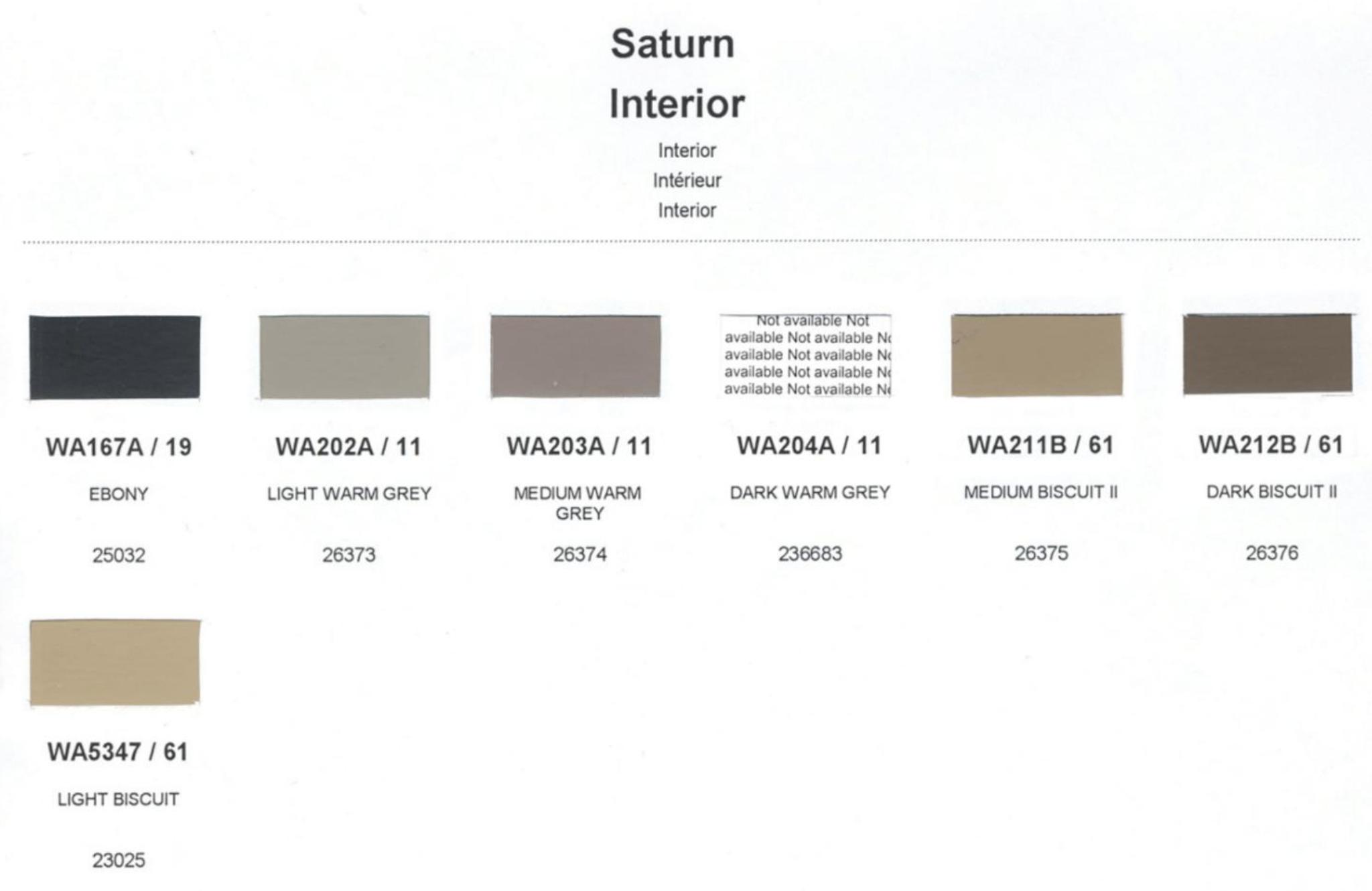 Exterior Color Codes and Color Examples for Saturn