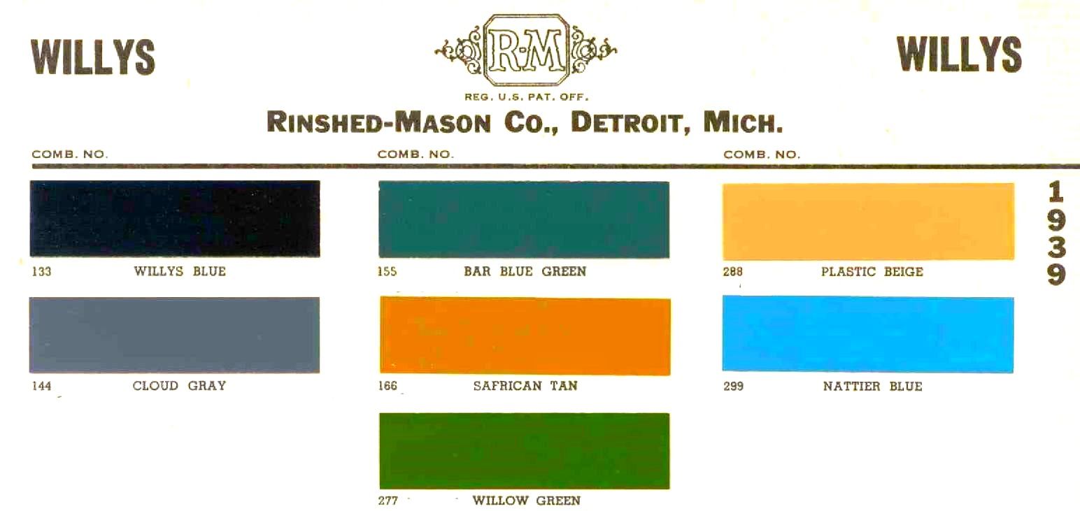 paint swatches used on willys in 1939