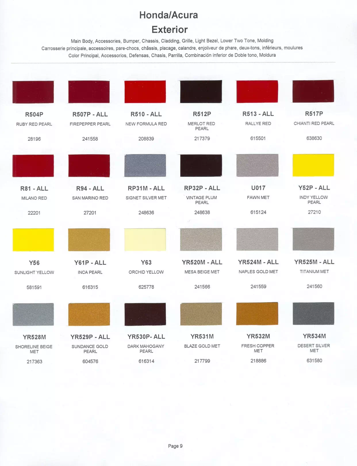 Paint color examples, their ordering codes, the oem color code, and vehicles the color was used on