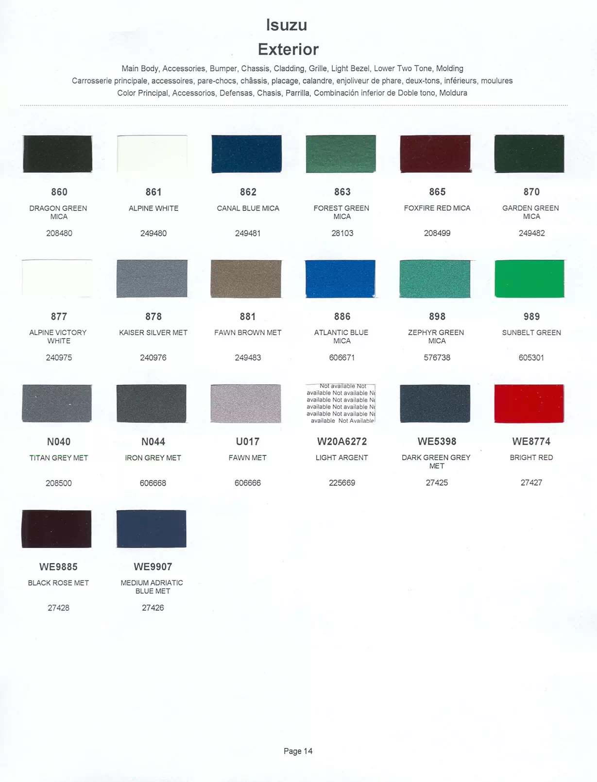 Paint color examples, their ordering codes, the oem color code, and vehicles the color was used on