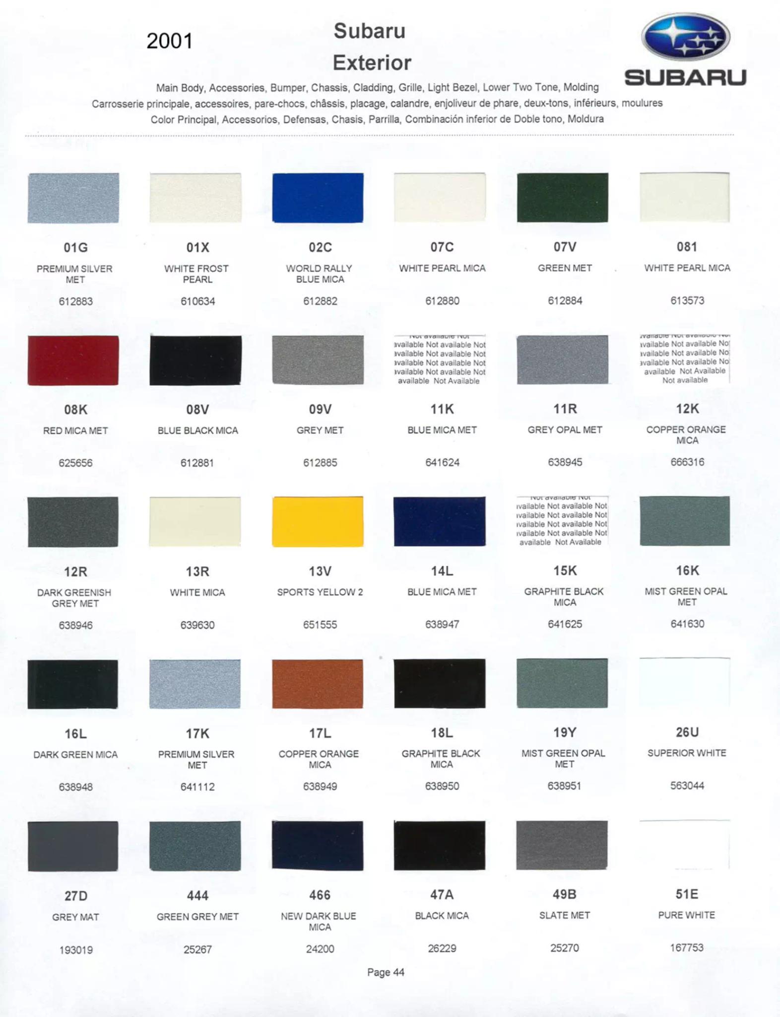 Paint color examples, their ordering codes, the oem color code, and vehicles the color was used on