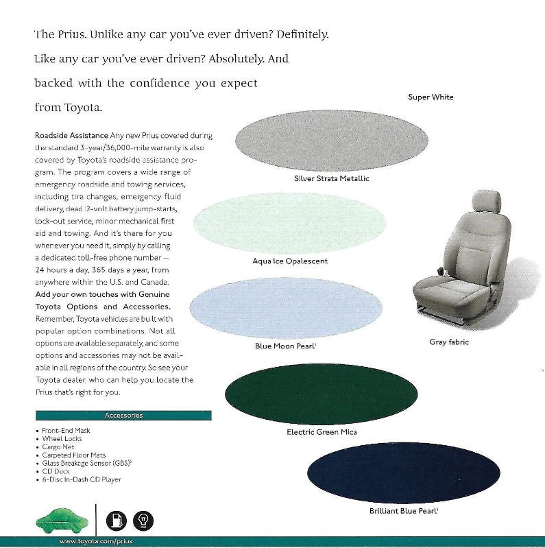 Exterior Paint Options for the Toyota Prius vehicle