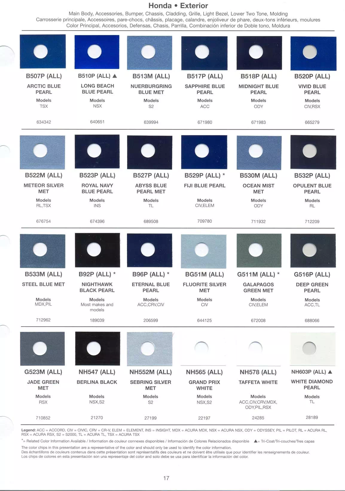 Paint color examples, their ordering codes, the oem color code, and vehicles the color was used on