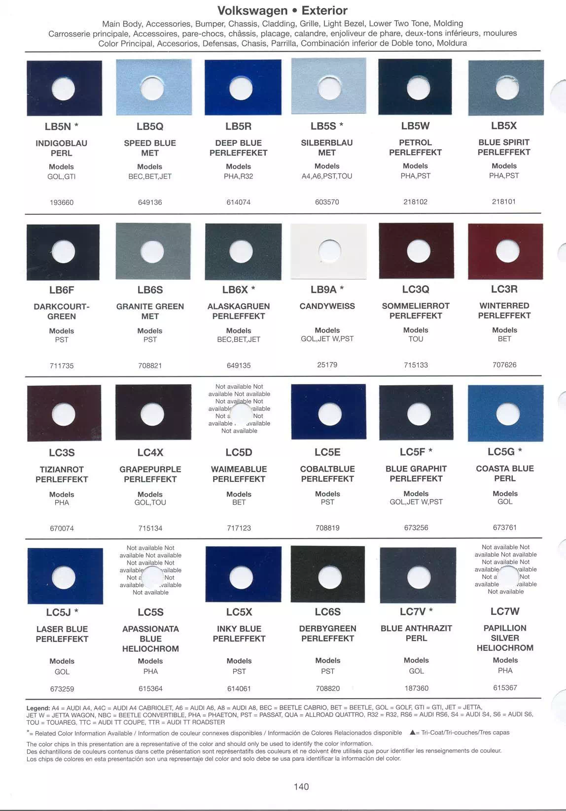 Volkswagen and Audi Color Examples and  Exterior Paint Colors used in 2005