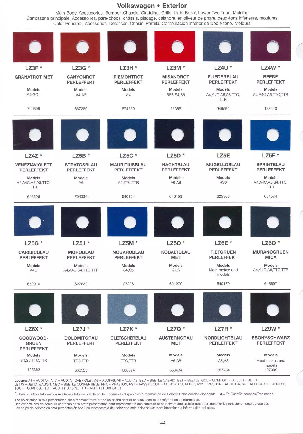 Volkswagen and Audi Color Examples and  Exterior Paint Colors used in 2005