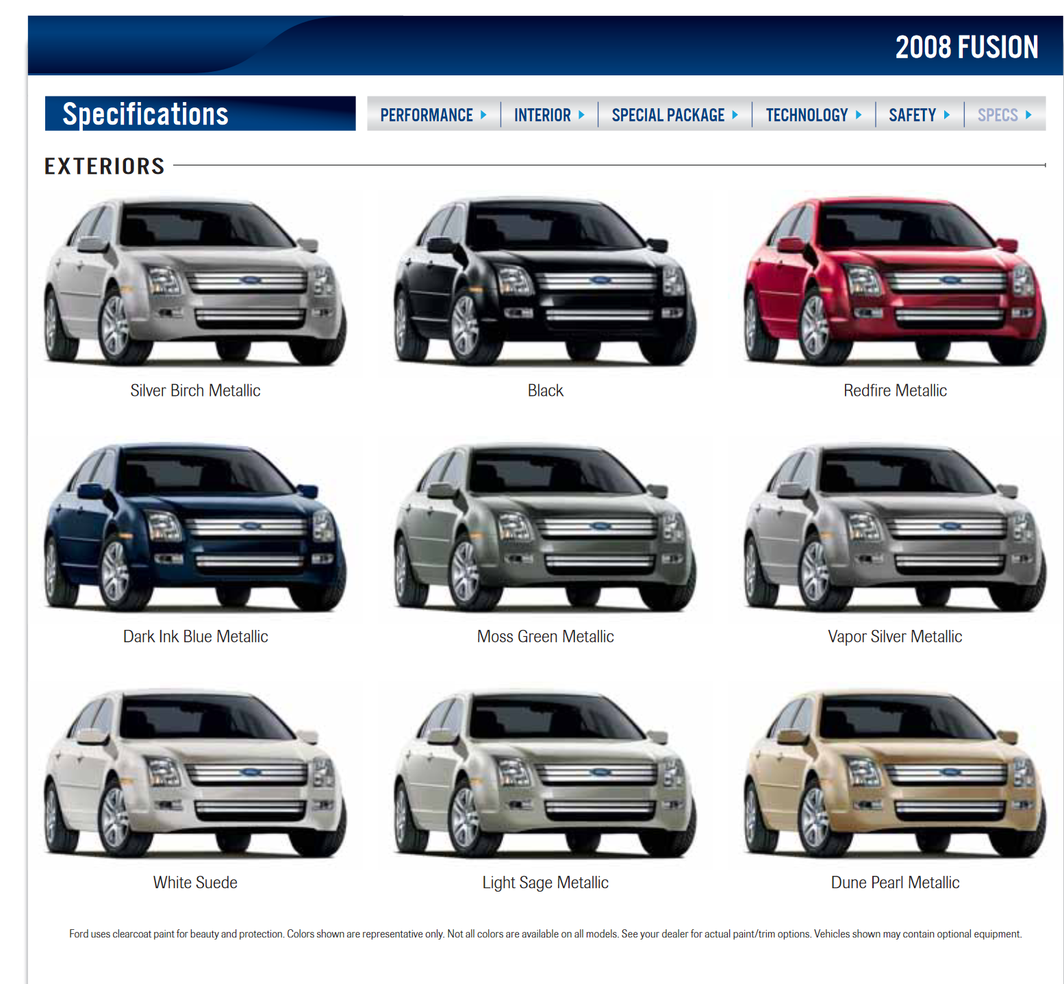 a photo showing the different color options the Ford Fusion came in.