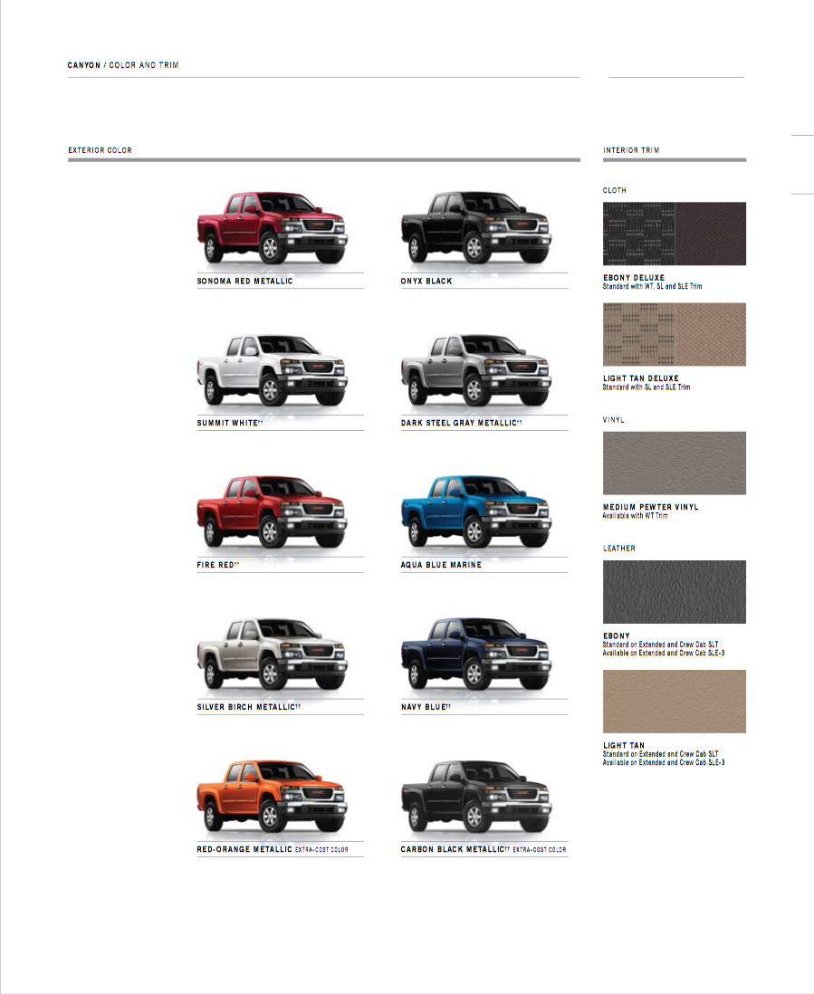 Colors used on the exterior of GMC Canyon Vehicles