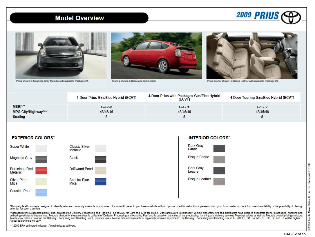 Exterior Paint Options for the Toyota Prius vehicle