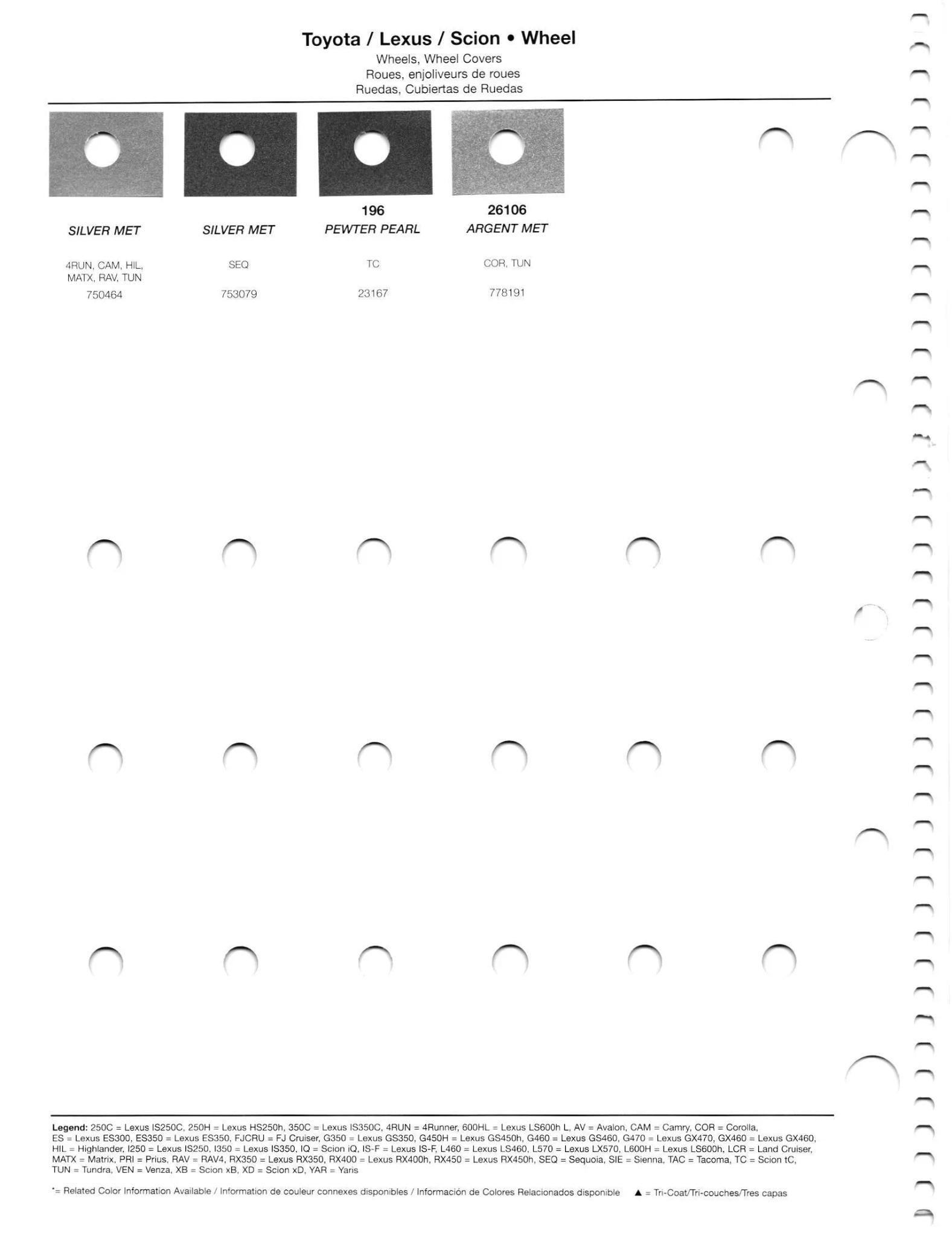 exterior, interior, wheel, and accent paint codes with paint chips used on toyota, lexus & scion vehicles